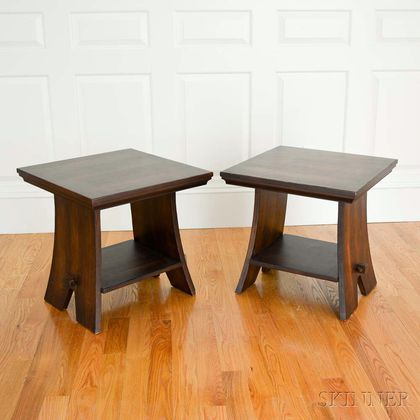 Pair of Arts and Crafts-style Hardwood End Tables