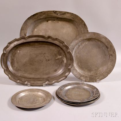 Seven Pewter Dishes and Platters