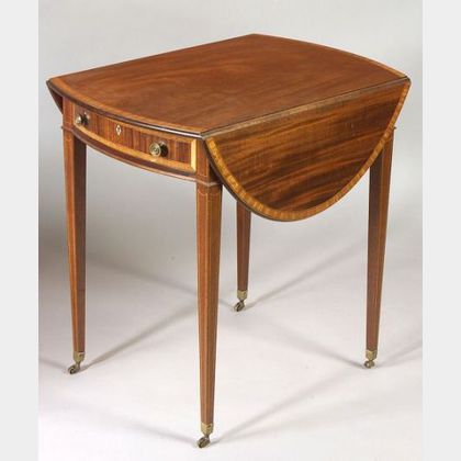 George III Style Satinwood Inlaid Mahogany Demilune Pembroke Table