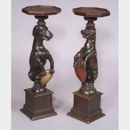 Pair of Continental Polychrome Painted and Part-ebonized Animal-form Pedestals