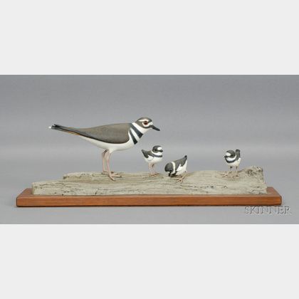 Carved and Painted Wooden "Killdeer Family,"
