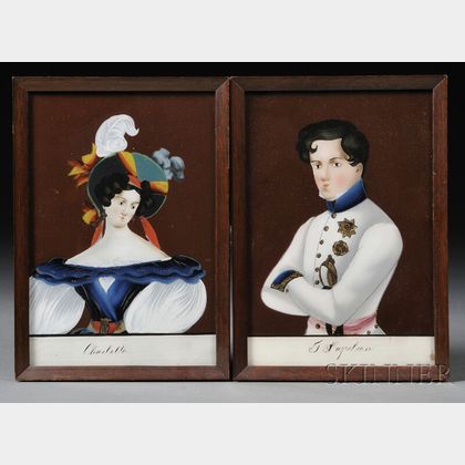 Two Small Reverse-paintings on Glass Portraits of Napoleon and Charlotte