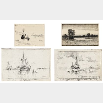 American School, Late 19th Century Thirteen Black and White Drawings, Including: Charles Harry (Henry) Eaton (1850-1901),I... 