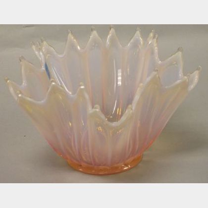 Opalescent Pink Glass Handkerchief Vase. 