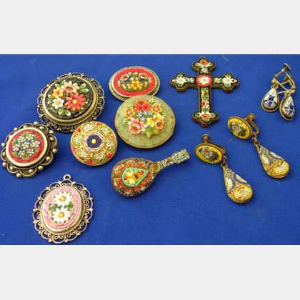 Group of Italian Tourist Micromosaic Jewelry Items. 
