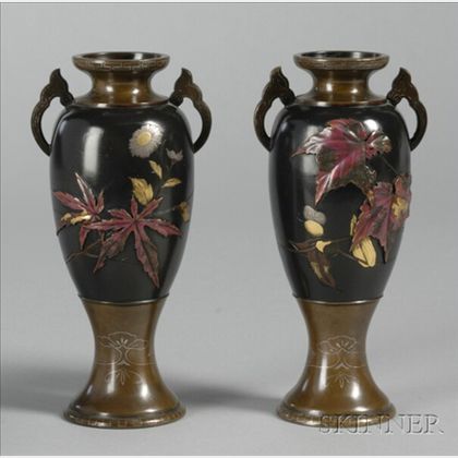 Pair of Mixed-Metal Vases