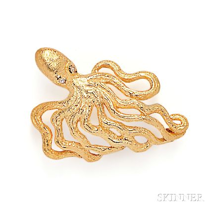 18kt Gold Octopus Brooch