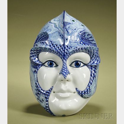 Art Deco-style Enamel Decorated Mask-form Wall Decoration