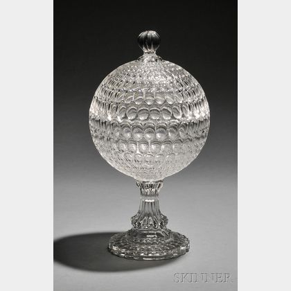 Colorless Cut Glass Covered Sweetmeat Bowl