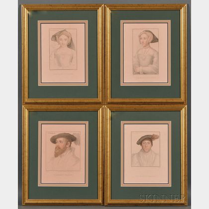 Four Framed Portrait Bookplate Prints After Holbein