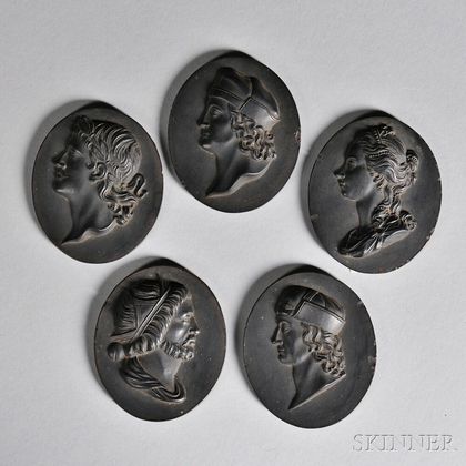 Five Wedgwood & Bentley Black Basalt Portrait Medallions