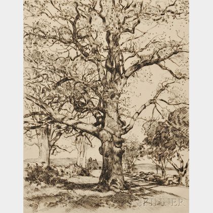 Childe Hassam (American, 1859-1935) Wayside Inn - Oaks in Spring