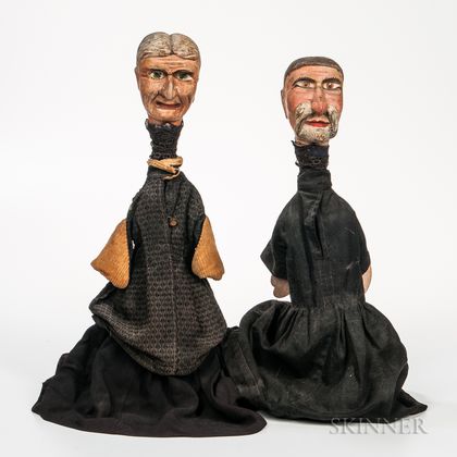 Carved and Painted Man and Woman Puppets
