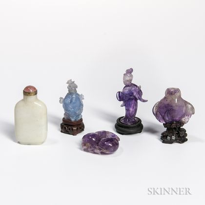 Three Snuff Bottles and Two Small Carvings
