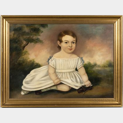 American School, Mid-19th Century Portrait of a Child in a White Dress