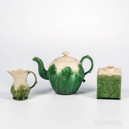 Three Staffordshire Creamware Cauliflower-decorated Teaware Items