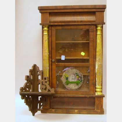 Parcel Gilt and Mahogany Veneer Split Baluster Shelf Clock Case Display Cabinet and a Small Late Victorian Fret-Carved Ash Corner Brack