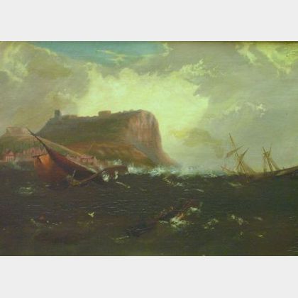 Framed Oil on Canvas of a Rescue After Shipwreck Attributed to Thomas Birch
