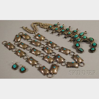 Three Silver and Turquoise Southwest Jewelry Items