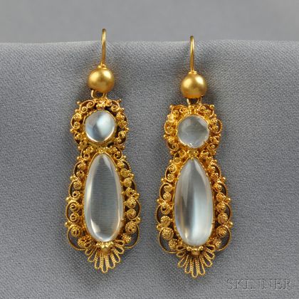 Sold at auction Antique Gold and Moonstone Earpendants Auction Number ...