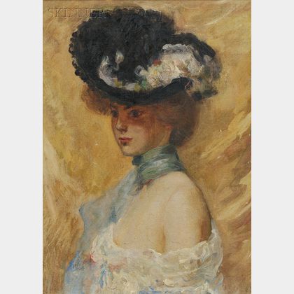 Louis Kronberg (American, 1872-1965) Portrait of a Young Woman in a Hat.