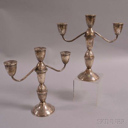 Pair of Sterling Silver Weighted Convertible Three-light Candelabra