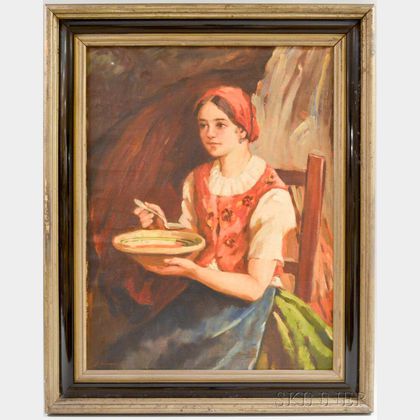 Hungarian School, 20th Century Portrait of a Girl with Soup