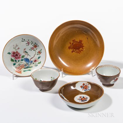 Five Export Batavia Brown-glazed Dishes and Cups