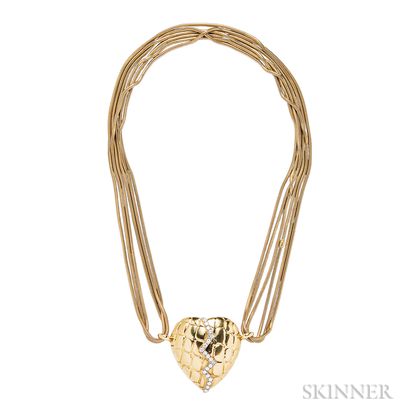 18kt Gold and Diamond Mended Heart Pendant, Gucci
