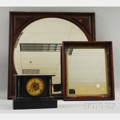 Two Framed Mirrors and a Mantel Clock
