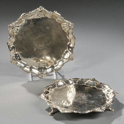 Two George II Sterling Silver Card Trays