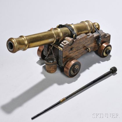Miniature Cast Brass Cannon on Wood Carriage