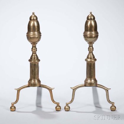 Pair of Brass and Iron Acorn-top Andirons