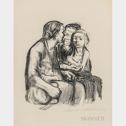 Käthe Kollwitz (German, 1867-1945) Zwei schwatzende Frauen mit zwei Kindern