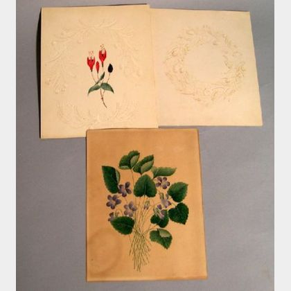 A Floral Watercolor and Two Handmade Razor-Cut Art Pieces