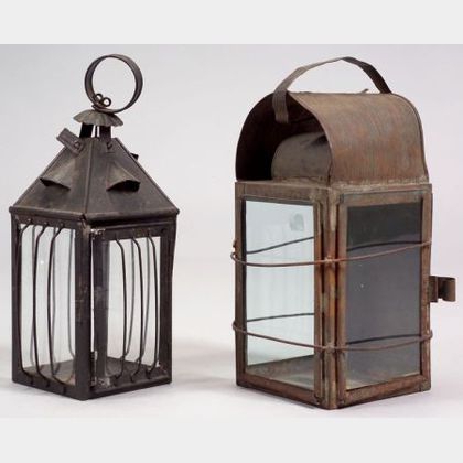 Two Tin and Glass Candle Lanterns