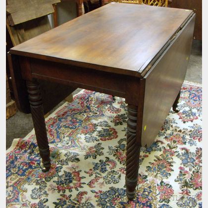 Classical Mahogany Drop-leaf Table with Rope-turned Legs. 