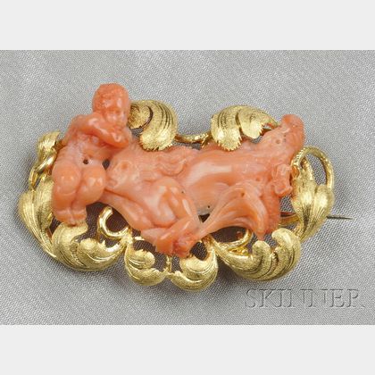 Antique 18kt Gold and Coral Figural Brooch