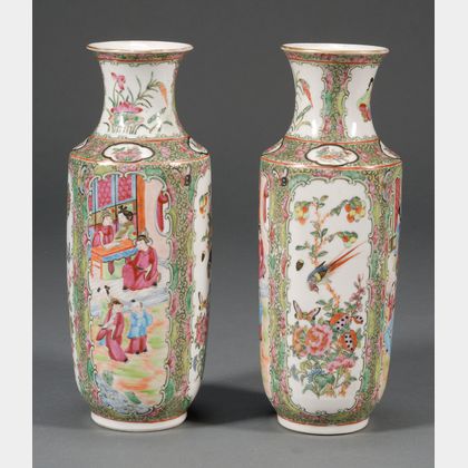 Pair of Rose Mandarin Porcelain Vases
