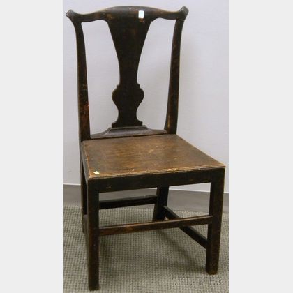 Black-painted Provincial English Chippendale Oak Side Chair. 