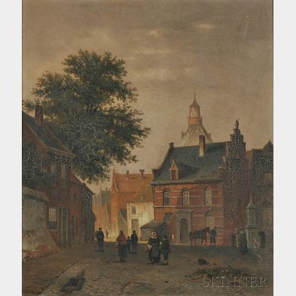 Dutch School, 19th Century Village Street, Early Morning