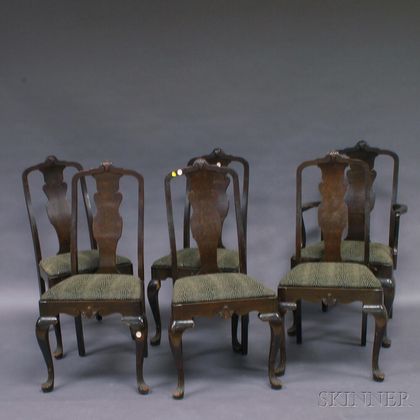Set of Six John Raab Queen Anne-style Burl Veneer Dining Chairs