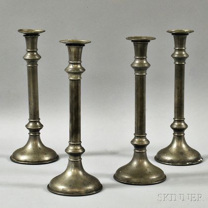 Set of Four Society of Arts & Crafts Pewter Candlesticks