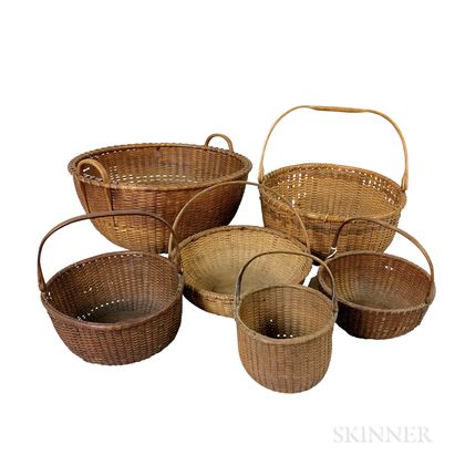 Six Nantucket Woven Round Baskets