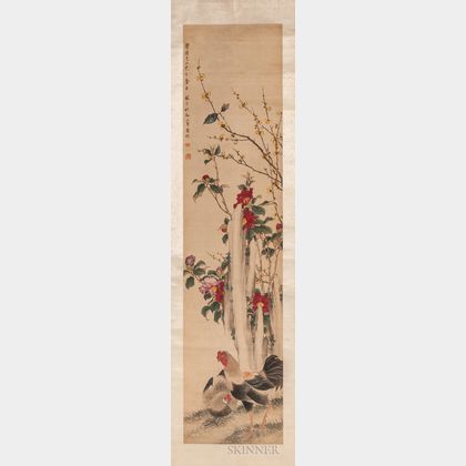 Hanging Scroll Depicting Peach Roses