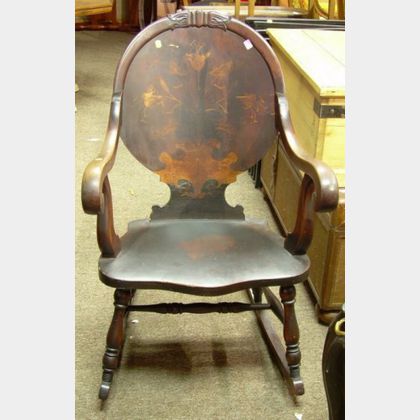 Late Victorian Floral Marquetry Inlaid Walnut Armrocker. 