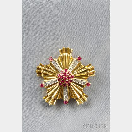 18kt Gold, Ruby, and Diamond Brooch, Tiffany & Co.