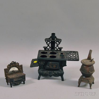 Two Miniature Stoves and a Cast Iron Matchsafe