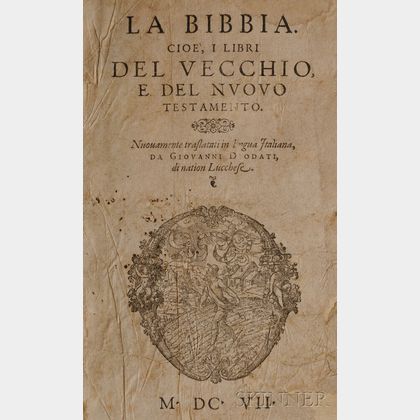 Bible, Italian, La Bibbia. Cioe, i Libri del Vecchio, e del Nuovo Testamento , trans. Giovanni Diodati (1576-1649)