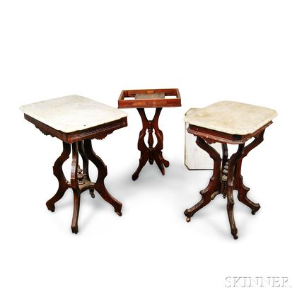 Three Renaissance Revival Marble-top Walnut Side Tables